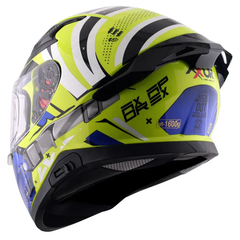 AXOR Apex Hex 2 Neon Yellow Blue Full Face Helmet