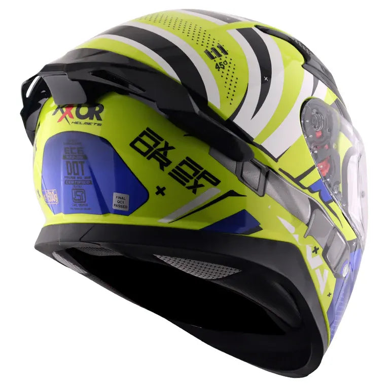 AXOR Apex Hex 2 Neon Yellow Blue Full Face Helmet