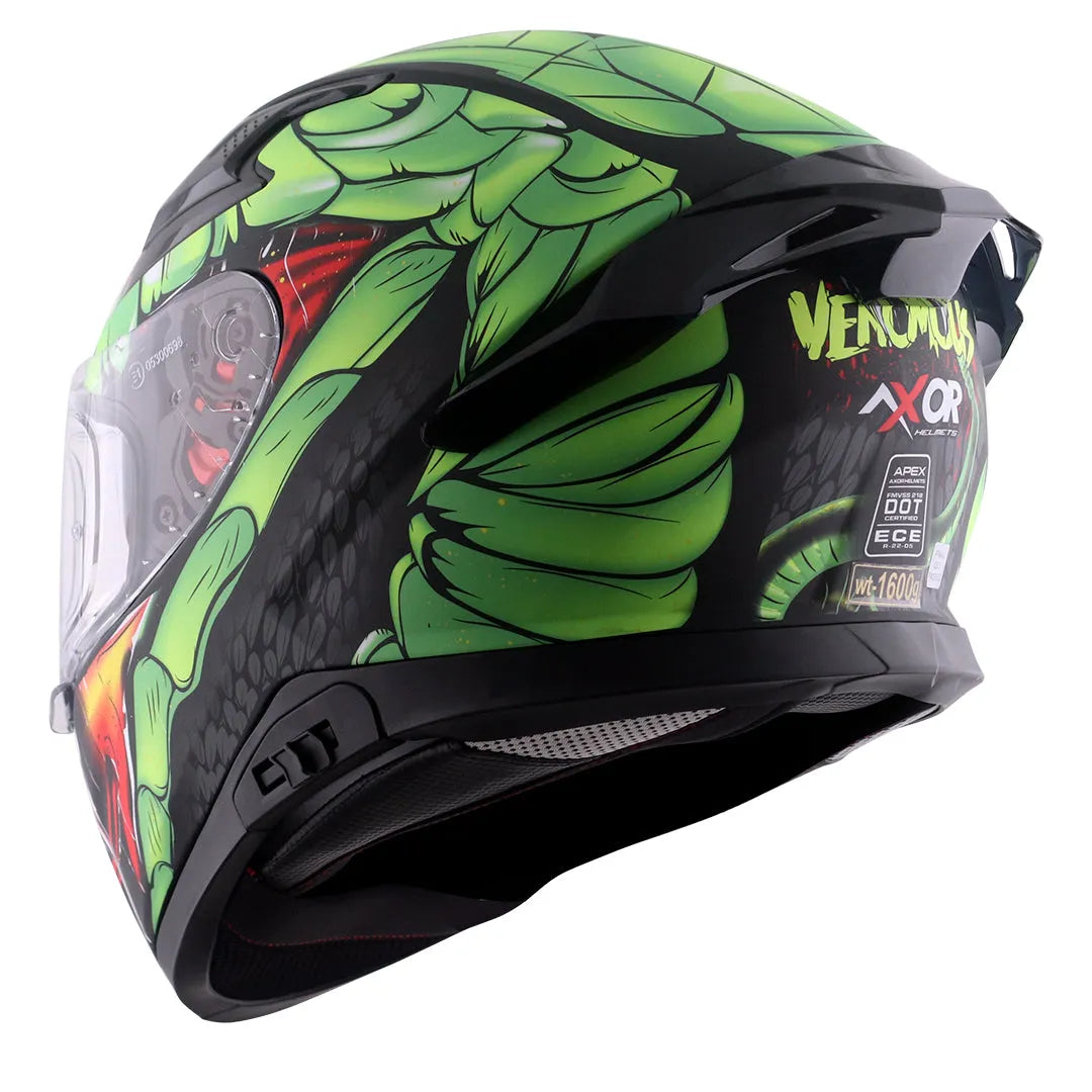 AXOR Apex Venomous Dull Black Neon Green Full Face Helmet