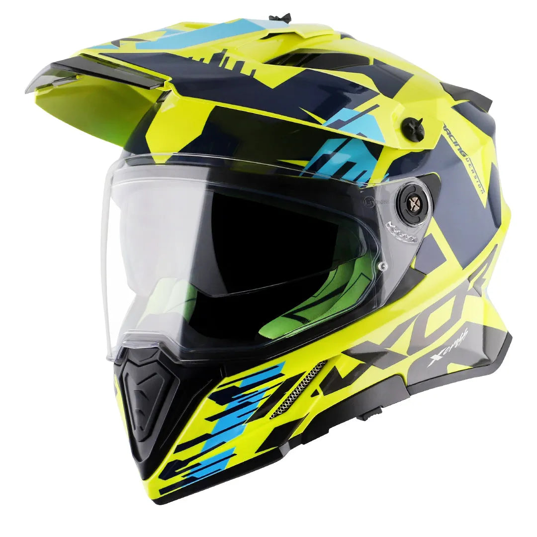 AXOR X Cross X1 Dual Visor Neon Yellow Blue Off Road Helmet