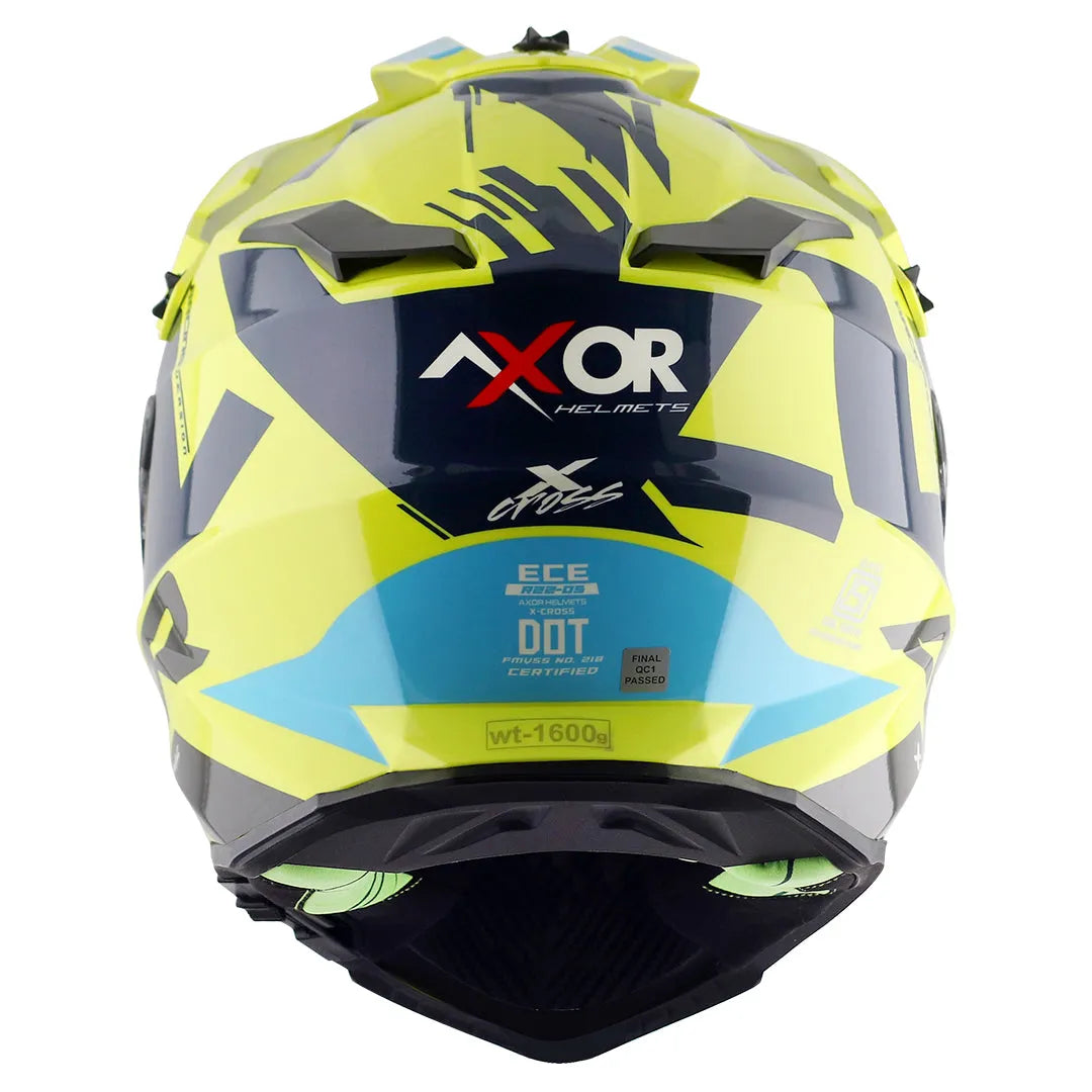 AXOR X Cross X1 Dual Visor Neon Yellow Blue Off Road Helmet