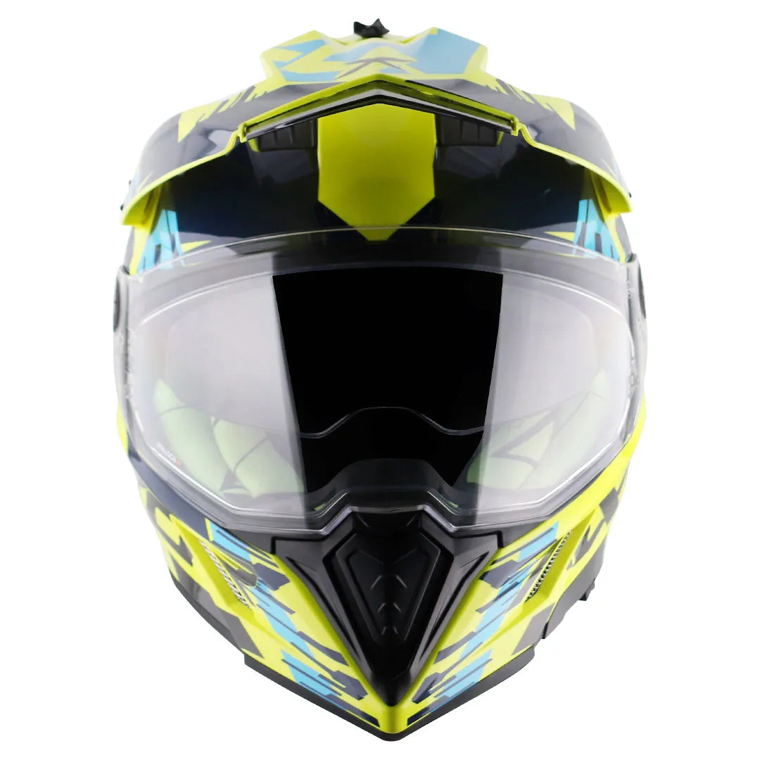 AXOR X Cross X1 Dual Visor Neon Yellow Blue Off Road Helmet