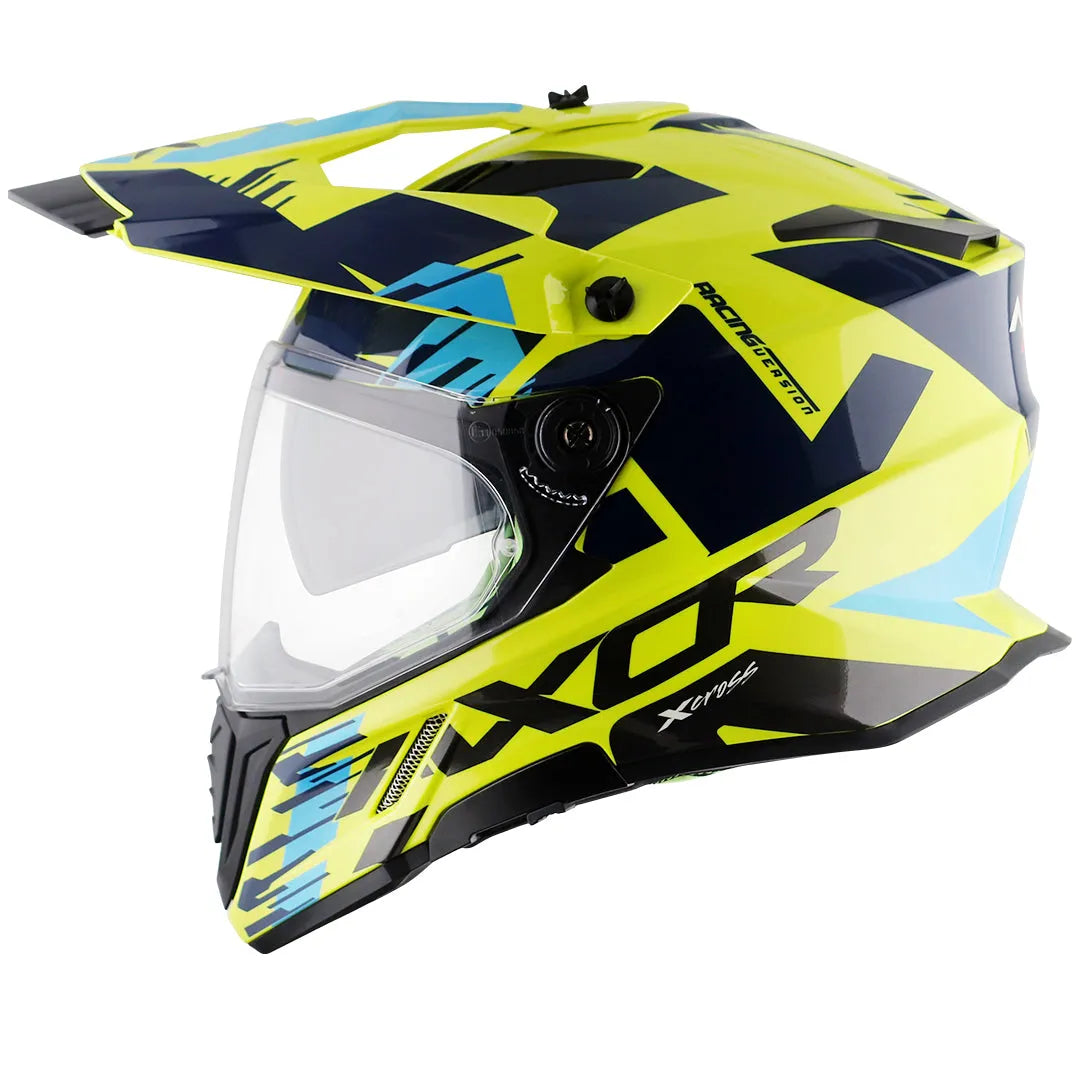 AXOR X Cross X1 Dual Visor Neon Yellow Blue Off Road Helmet