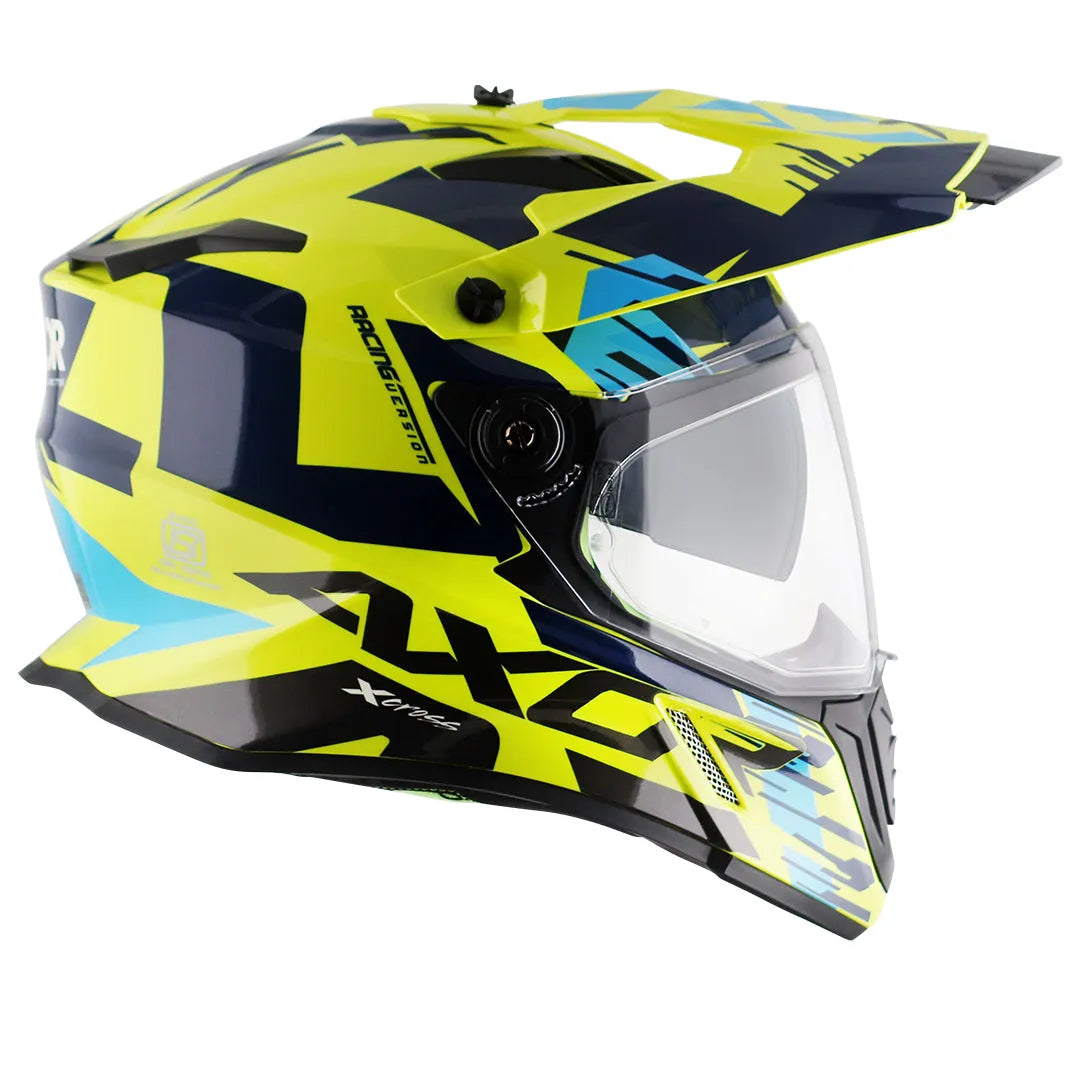 AXOR X Cross X1 Dual Visor Neon Yellow Blue Off Road Helmet