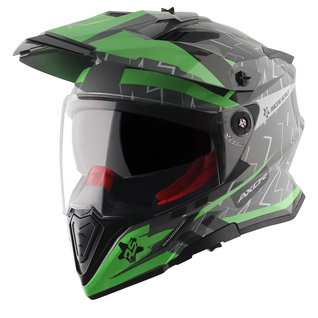 AXOR X Cross Flash Dual Visor Cool Grey Green Off Road Helmet