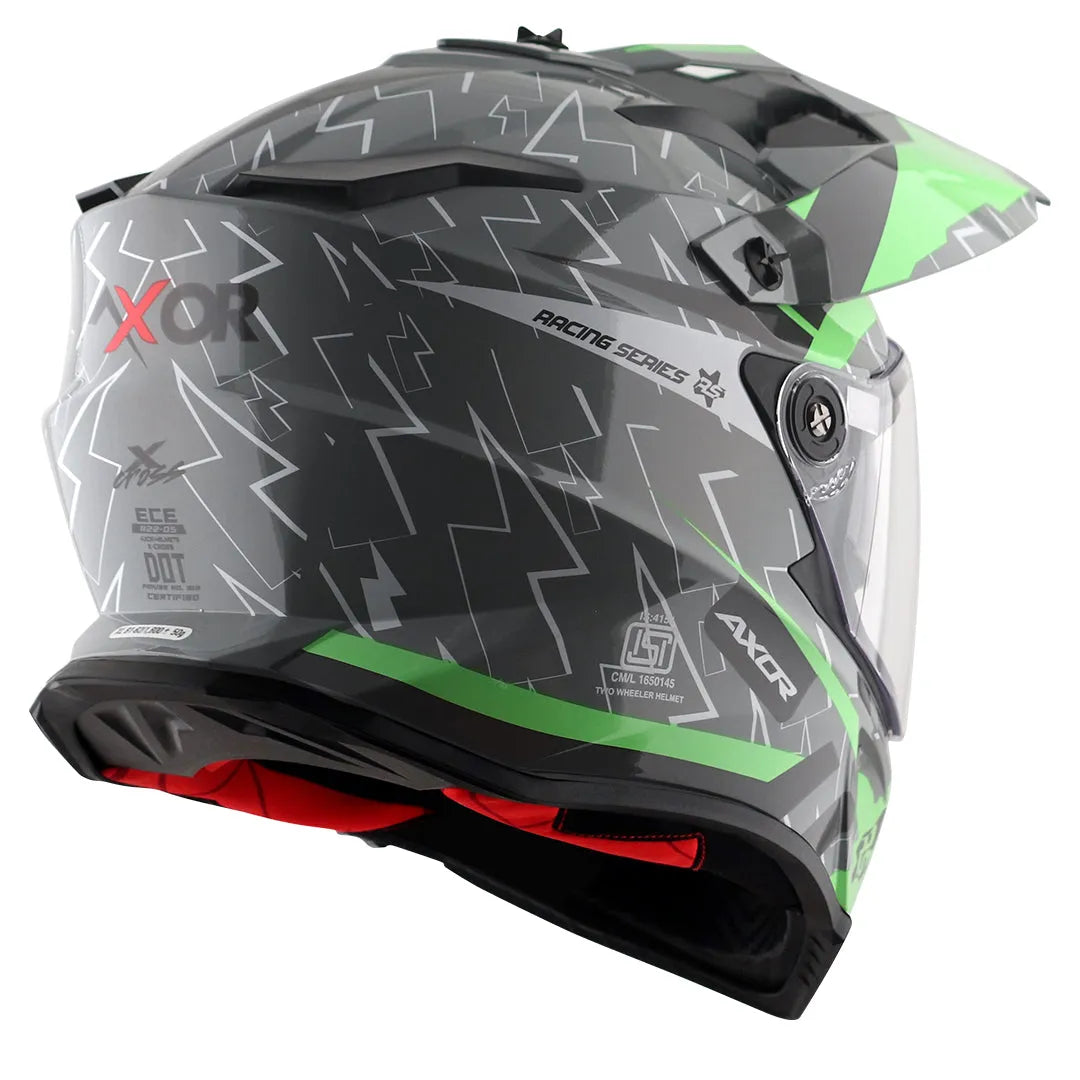 AXOR X Cross Flash Dual Visor Cool Grey Green Off Road Helmet
