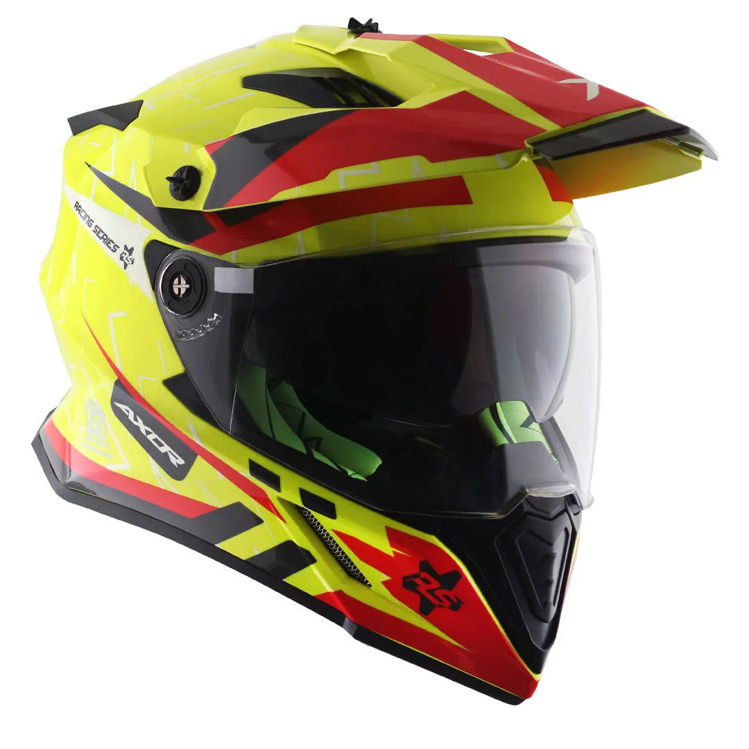 AXOR X Cross Flash Dual Visor Neon Yellow Red Off Road Helmet