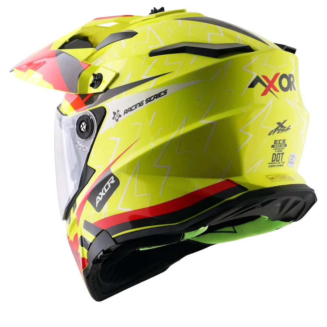 AXOR X Cross Flash Dual Visor Neon Yellow Red Off Road Helmet