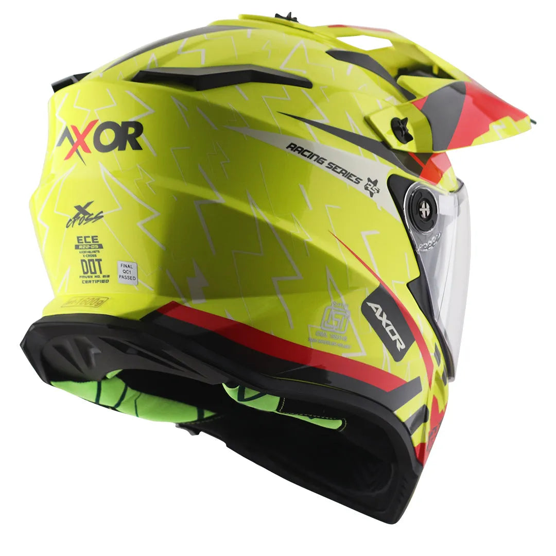 AXOR X Cross Flash Dual Visor Neon Yellow Red Off Road Helmet