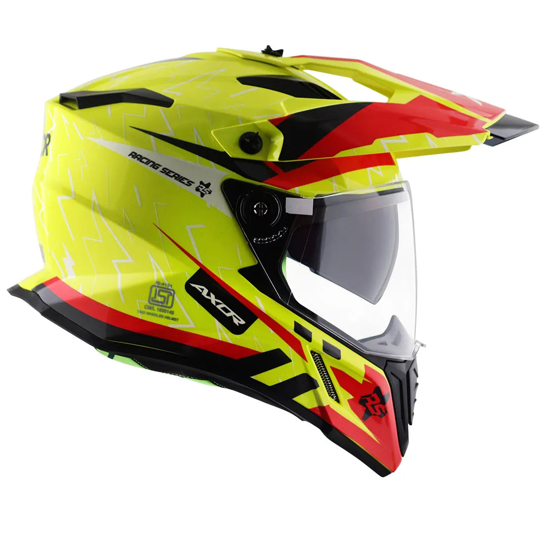AXOR X Cross Flash Dual Visor Neon Yellow Red Off Road Helmet