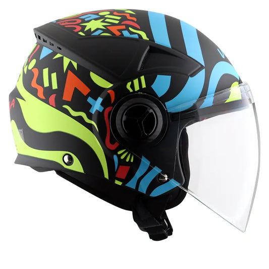 VEGA Blaze Dx Bz1 Dull Black Neon Yellow Half Face Helmet