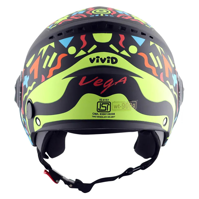 VEGA Blaze Dx Bz1 Dull Black Neon Yellow Half Face Helmet