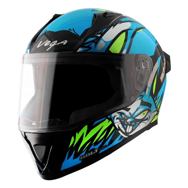 VEGA Bolt Bunny Black Neon Blue Full Face Helmet – Sparkly Helmets