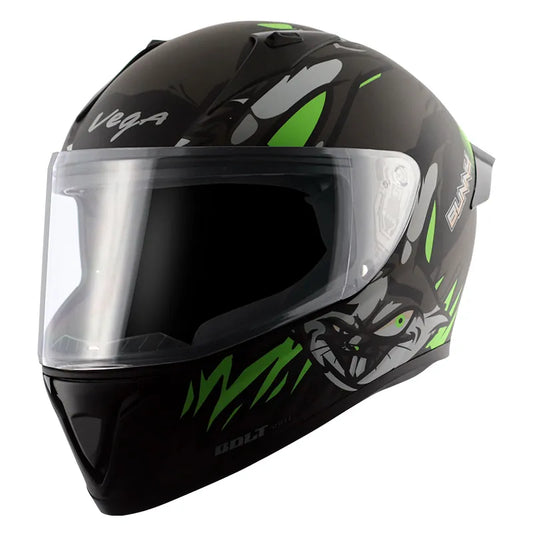 VEGA Bolt Bunny Dull Black Green Full Face Helmet