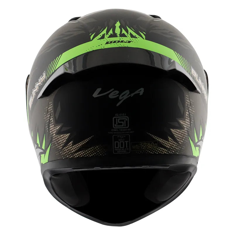 VEGA Bolt Bunny Dull Black Green Full Face Helmet