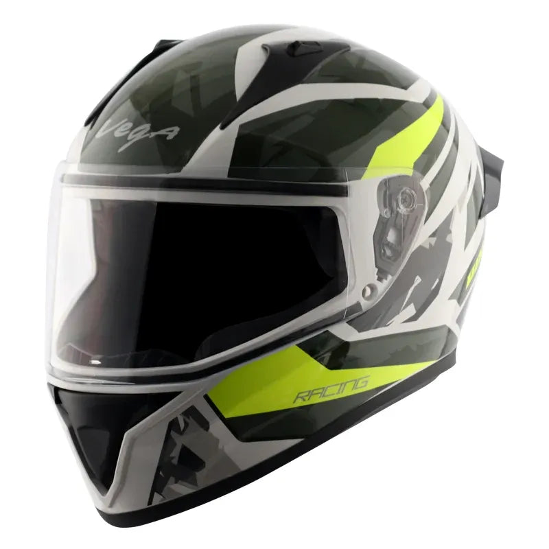 VEGA Bolt Rapid White Neon Yellow Full Face Helmet