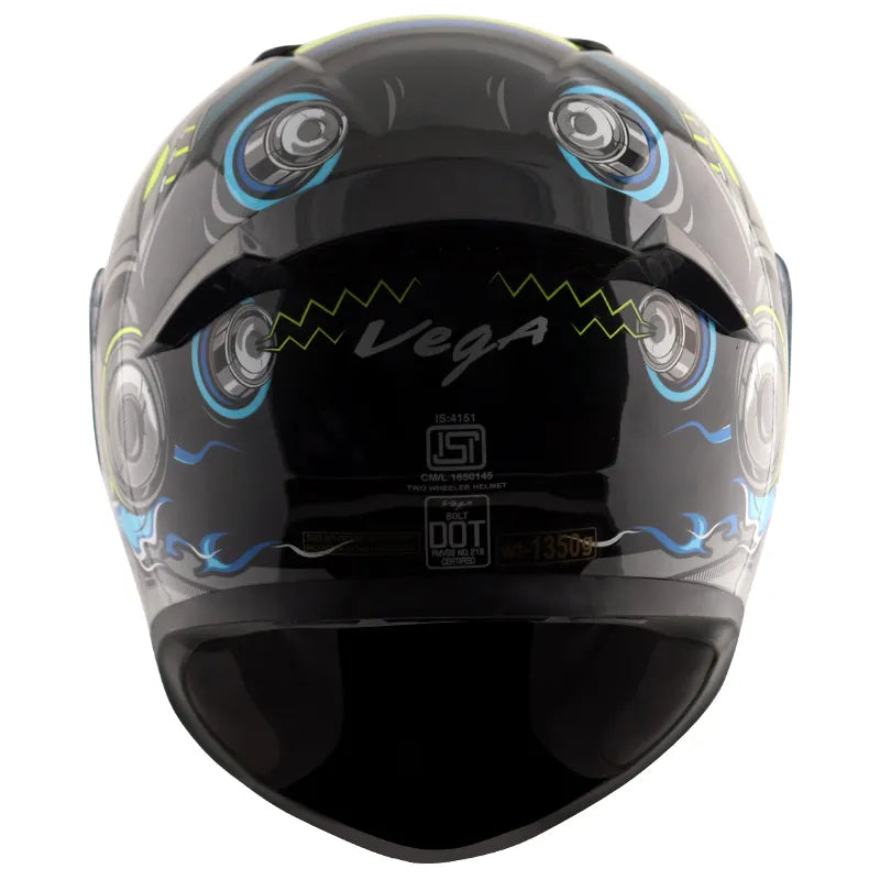 VEGA Bolt Superhero Black Neon Yellow Full Face Helmet