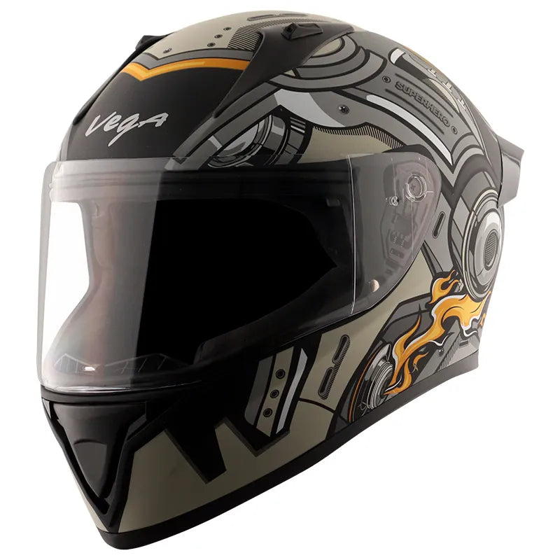 VEGA Bolt Superhero Dull Black Grey Full Face Helmet