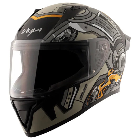 VEGA Bolt Superhero Dull Black Grey Full Face Helmet