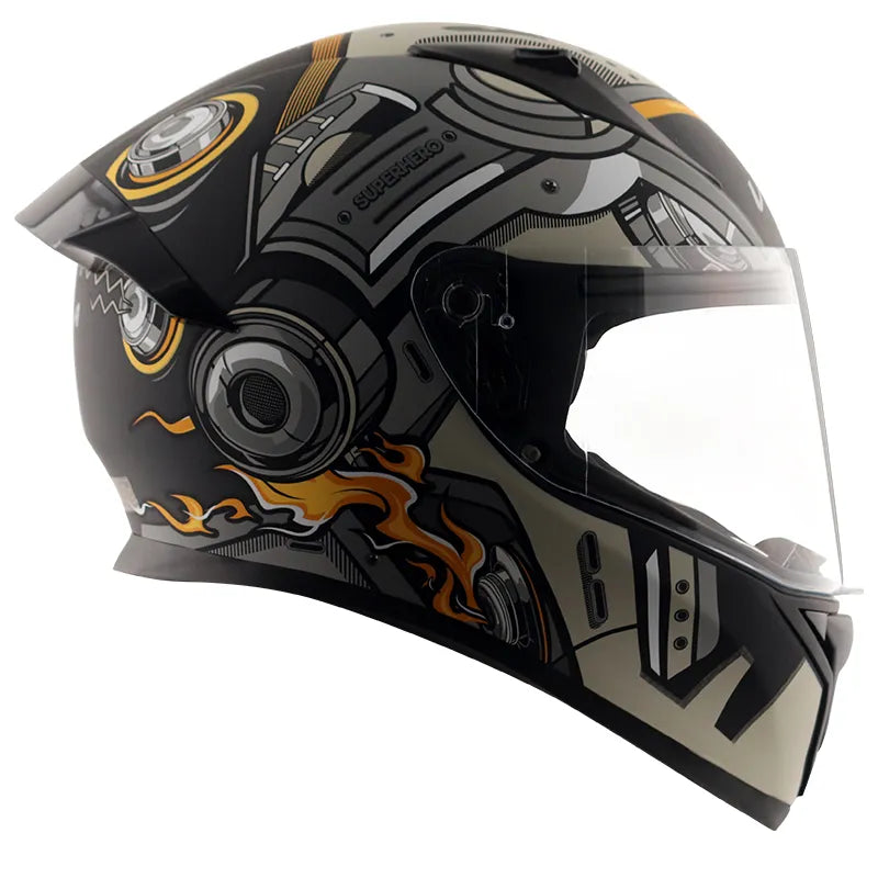 VEGA Bolt Superhero Dull Black Grey Full Face Helmet