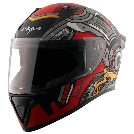 VEGA Bolt Superhero Dull Black Red Full Face Helmet