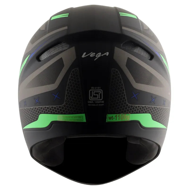 VEGA Breeze Dx Ricco Dull Black Neon Green Full Face Helmet