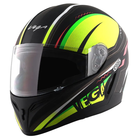 VEGA Breeze Dx Scooby Dull Black Neon Yellow Full Face Helmet