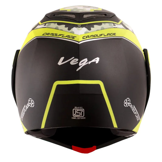 VEGA Crux Dx Camouflage Dull Black Neon Yellow Flip Up Helmet