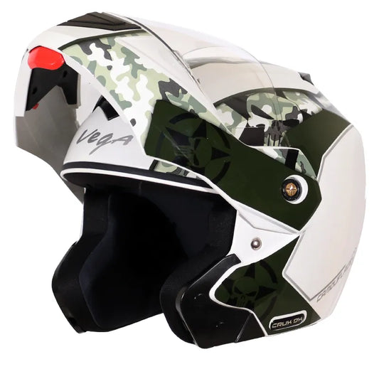 VEGA Crux Dx Camouflage White Battle Green Full Face Helmet