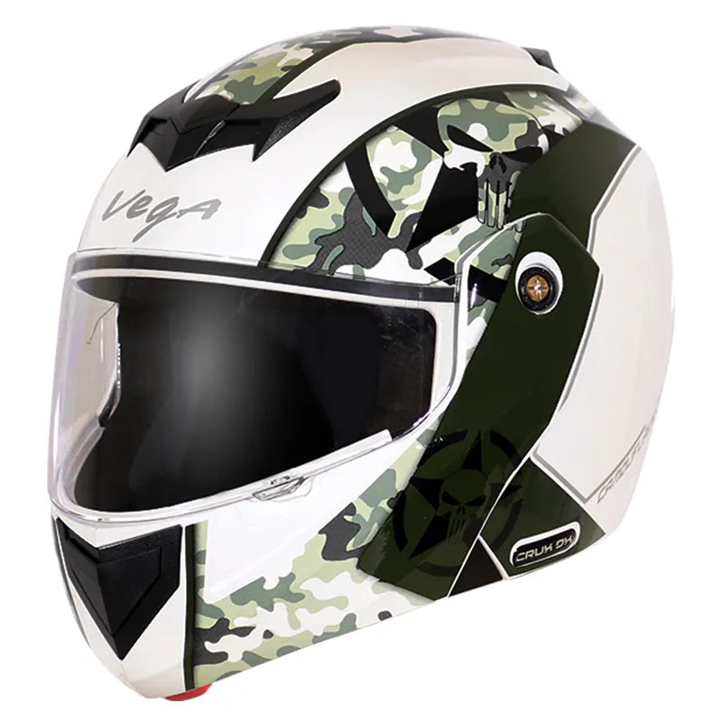 VEGA Crux Dx Camouflage White Battle Green Full Face Helmet