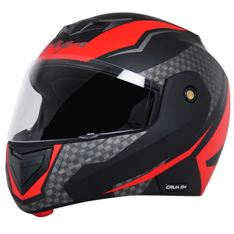 VEGA Crux Dx Checks Dull Black Red Full Face Helmet