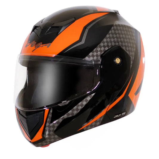 VEGA Crux Dx Dual Visor Checks Black Orange Flip Up Helmet