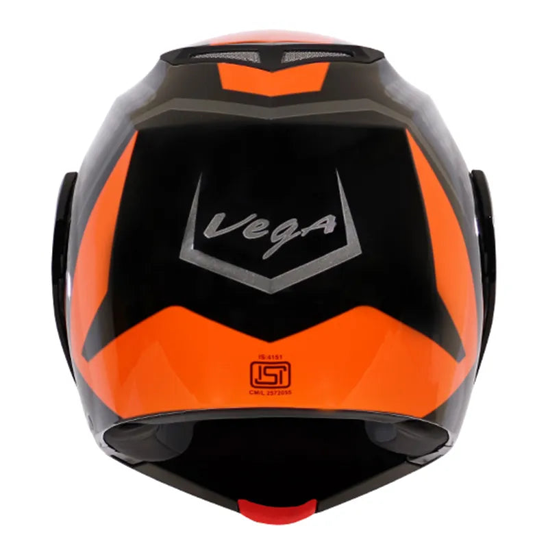 VEGA Crux Dx Dual Visor Checks Black Orange Flip Up Helmet