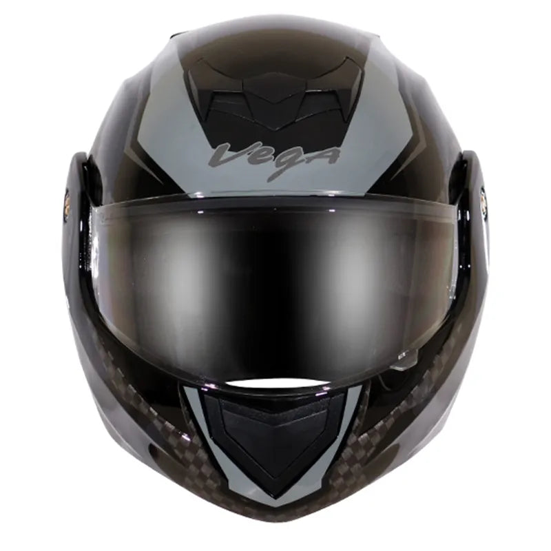 VEGA Crux Dx Dual Visor Checks Black Silver Flip Up Helmet