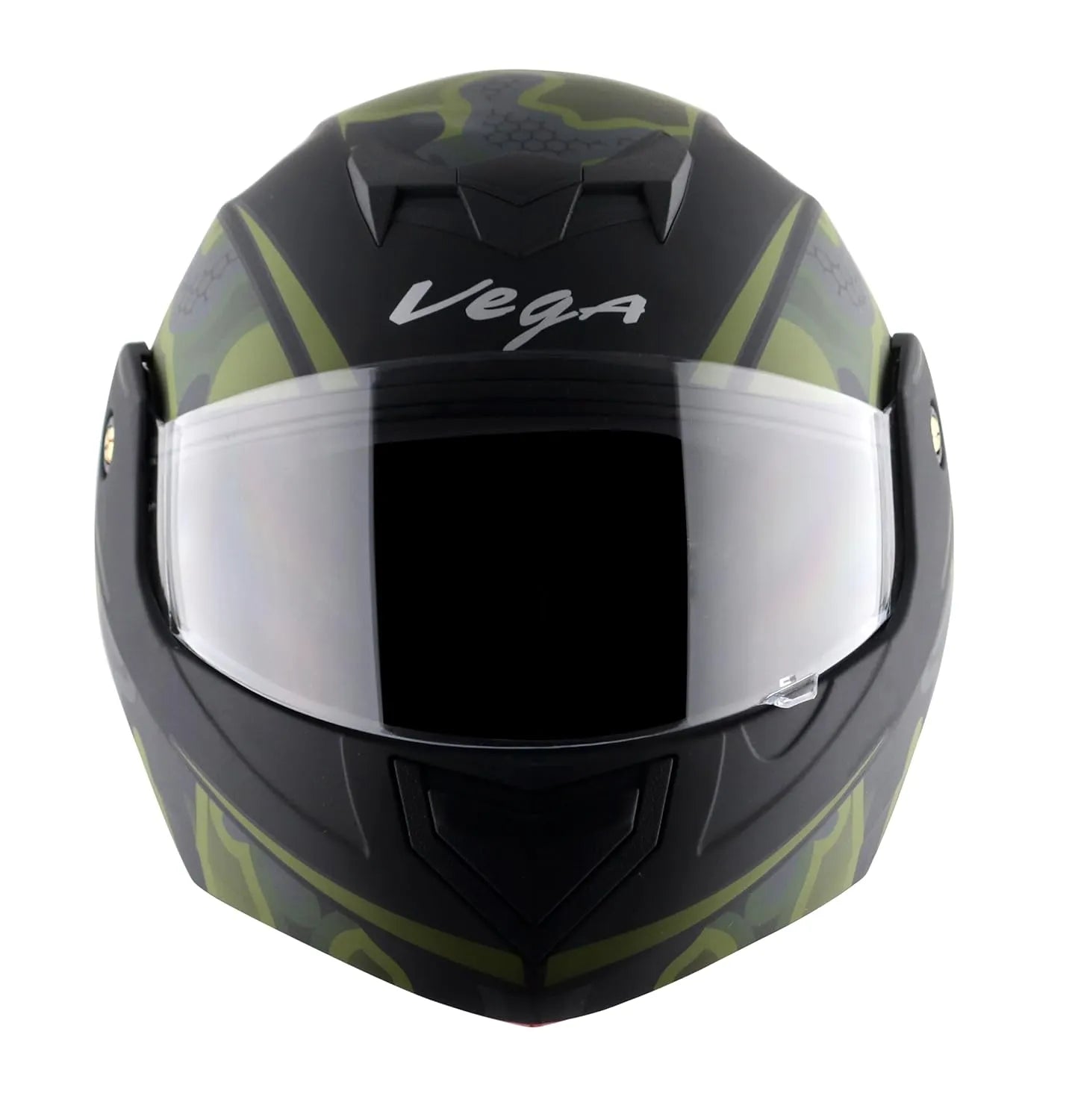 VEGA Crux Dx Fighter Black Battle Green Flip Up Helmet