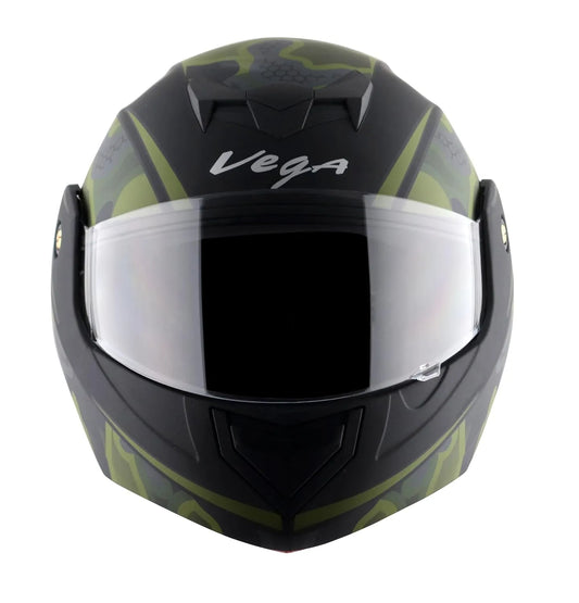 VEGA Crux Dx Fighter Black Battle Green Flip Up Helmet