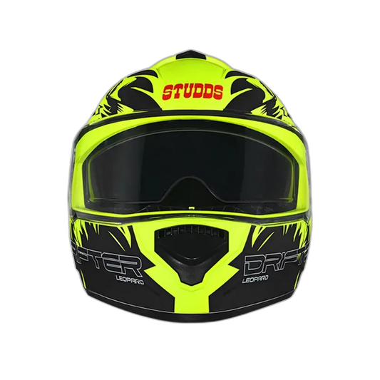 STUDDS Drifter D2 Matt Neon Yellow N9 Black Full Face Helmet