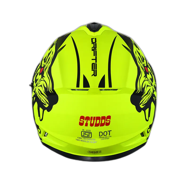 STUDDS Drifter D2 Matt Neon Yellow N9 Black Full Face Helmet
