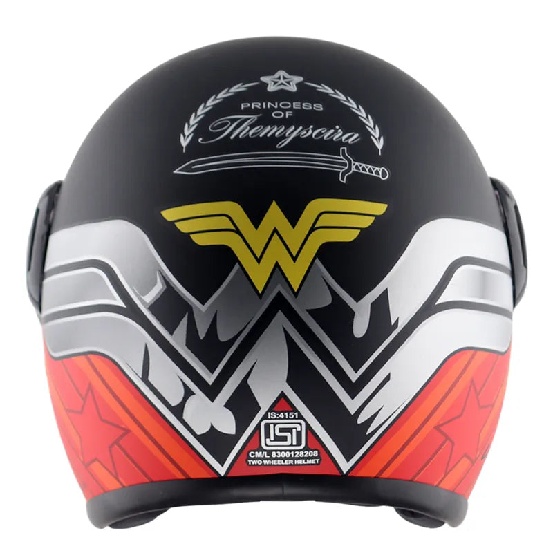 VEGA Jet Dx Wonder Women Dc Black Red Half Face Helmet