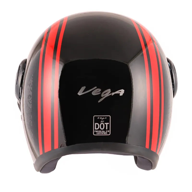 VEGA Jet Old School Black Red Half Face Helmet