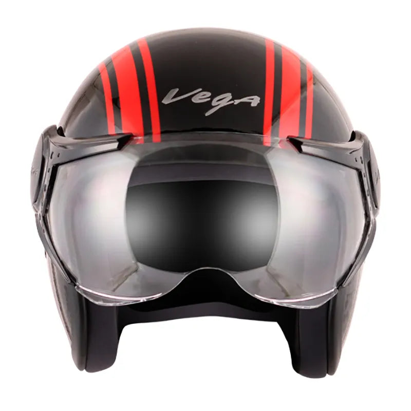 VEGA Jet Old School Black Red Half Face Helmet