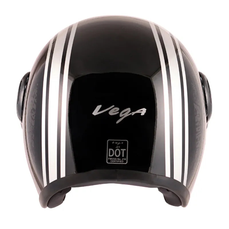 VEGA Jet Old School Black Silver Half Face Helmet