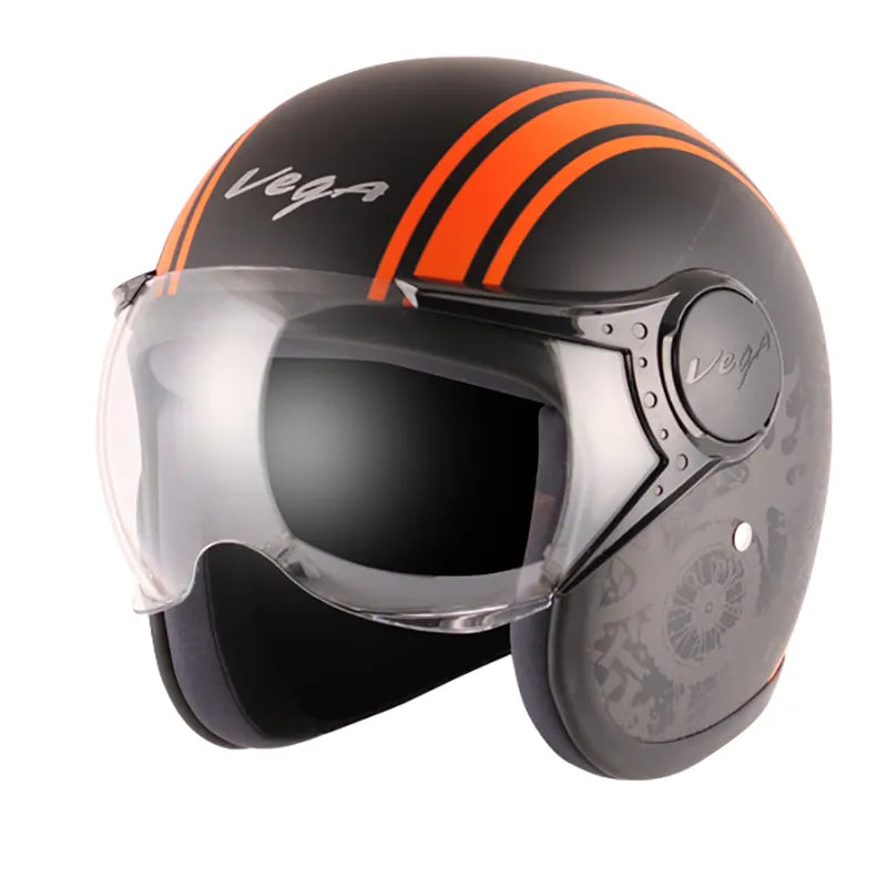 VEGA Jet Old School Dull Black Orange Half Face Helmet