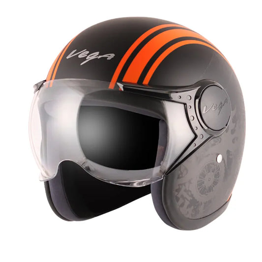 VEGA Jet Old School Dull Black Orange Half Face Helmet