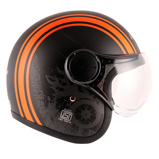 VEGA Jet Old School Dull Black Orange Half Face Helmet
