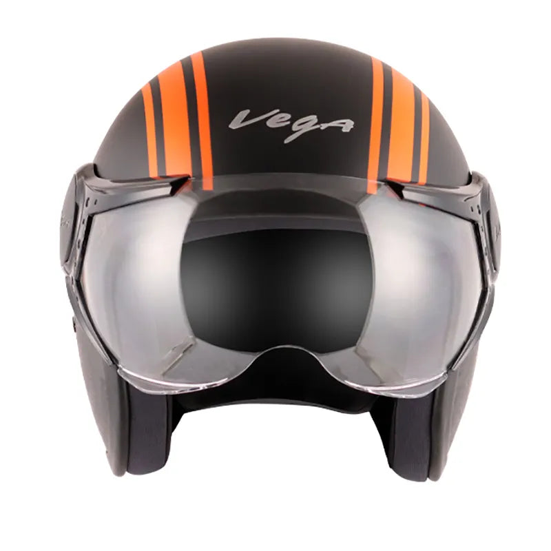 VEGA Jet Old School Dull Black Orange Half Face Helmet