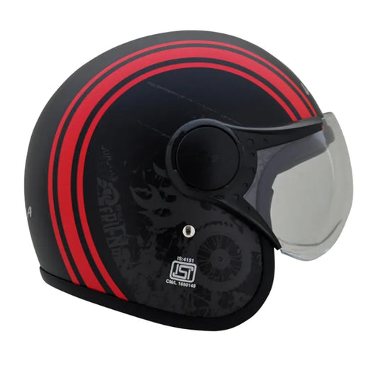 VEGA Jet Old School Dull Black Red Half Face Helmet