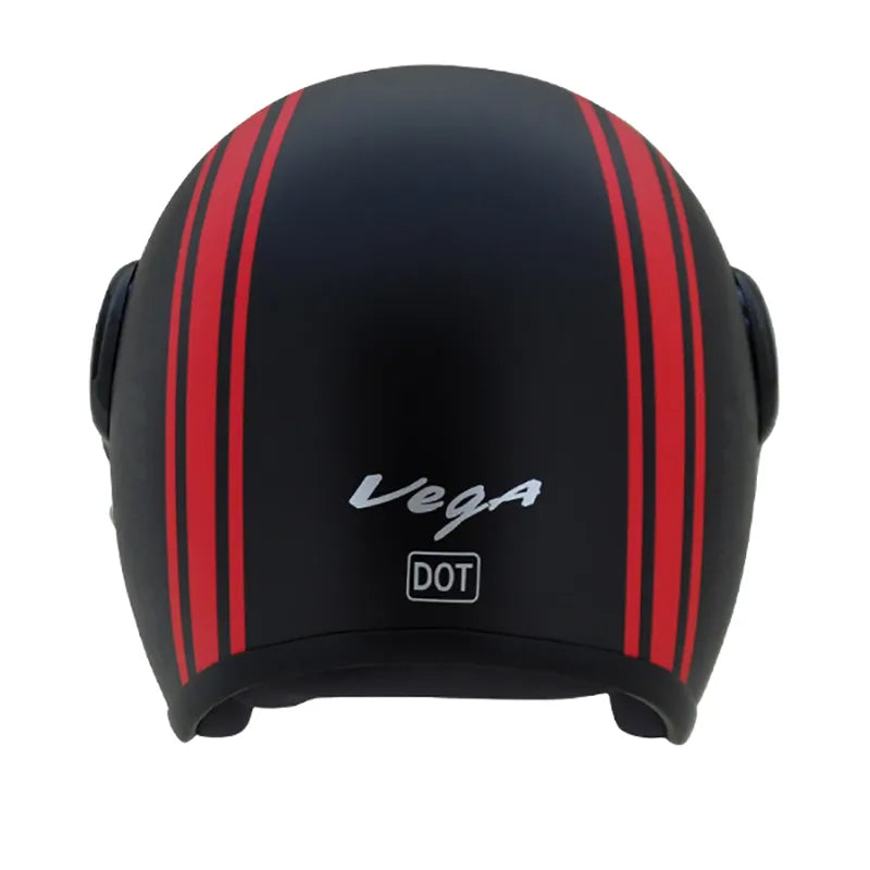 VEGA Jet Old School Dull Black Red Half Face Helmet