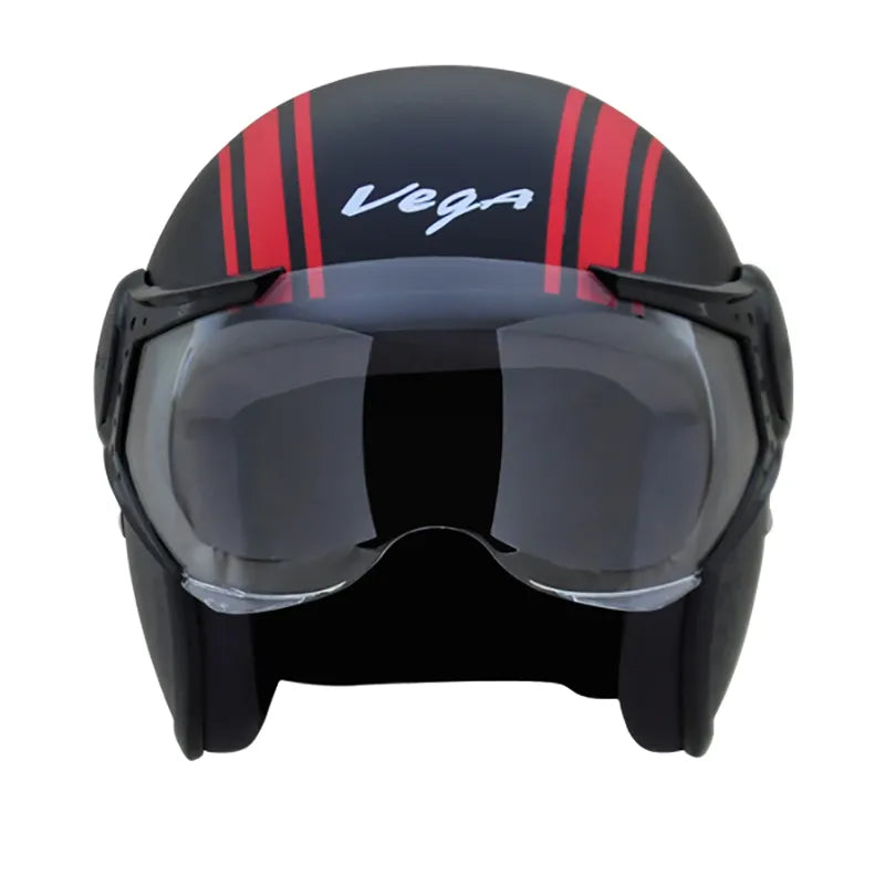 VEGA Jet Old School Dull Black Red Half Face Helmet
