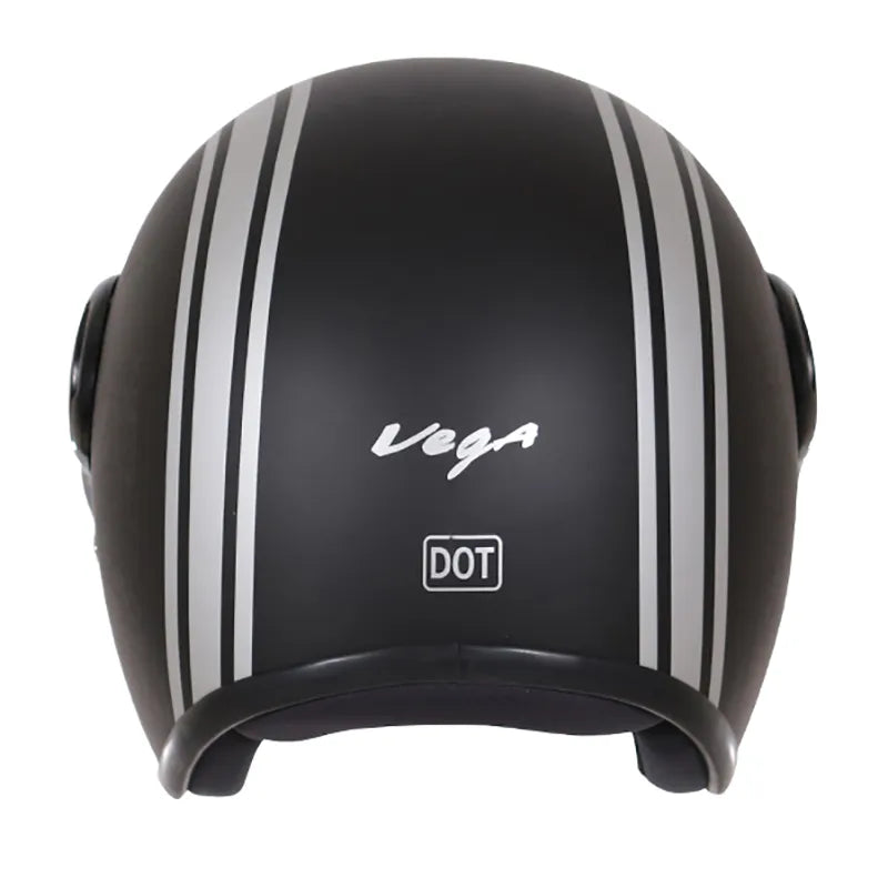 VEGA Jet Old School Dull Black Silver Half Face Helmet